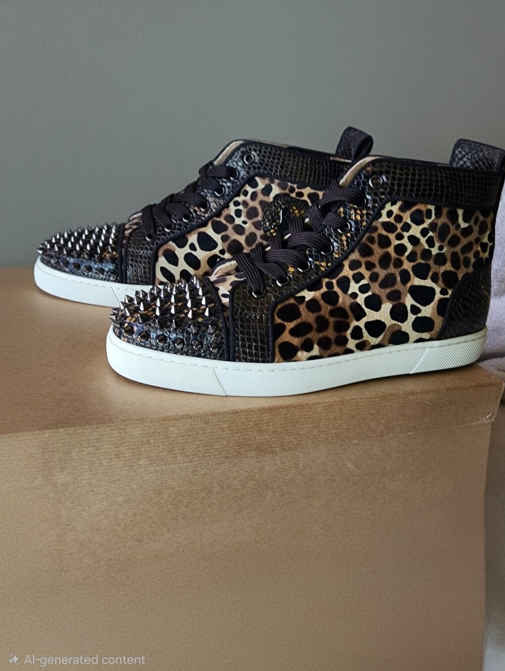 Christian Louboutin Lou Spike Orato Leopard&spike Hightop Sneaker Sz 40/10